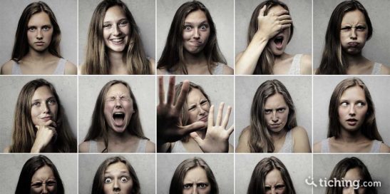 Collage de fotos de diferentes expresiones faciales para ilustrar la educación emocional